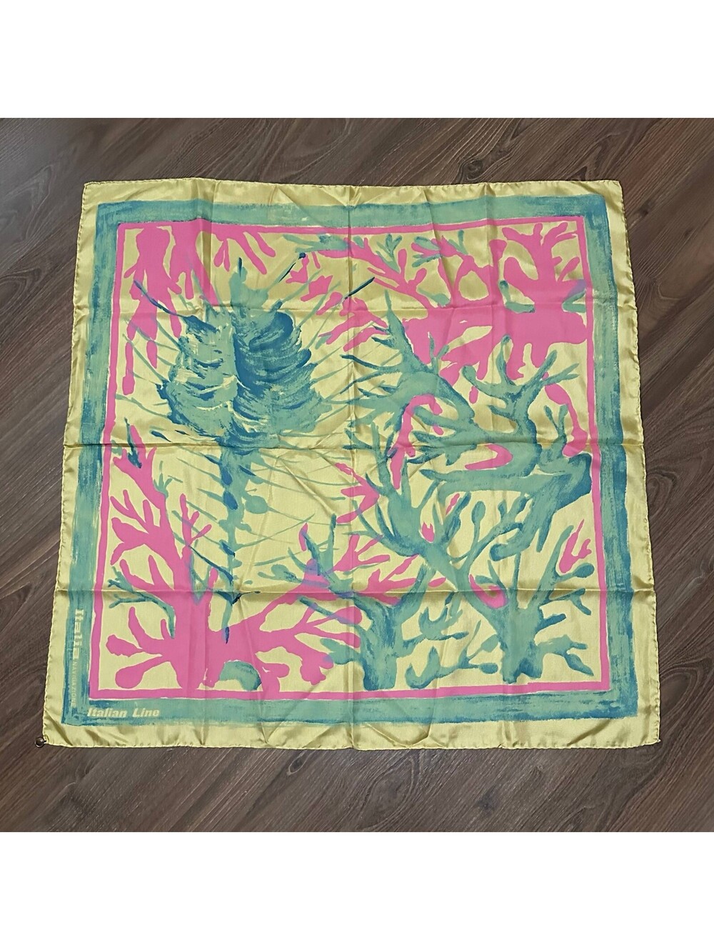 Vintage Italian 100% Silk Scarf Yellow Pink & Green Abstract Print 30x30"
